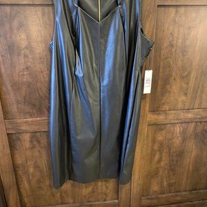 NWT. CALVIN KLEIN BLACK FAUX LEATHER DRESS          SIZE 22W.